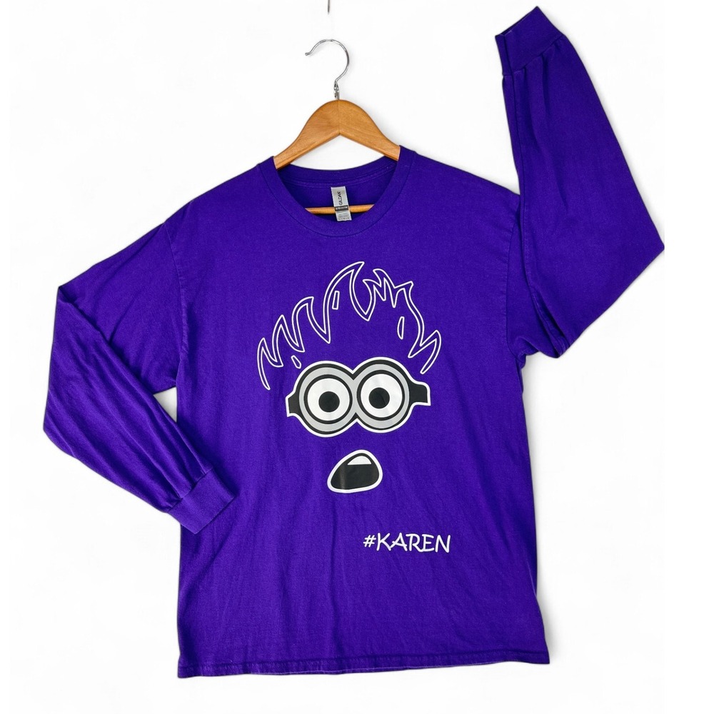 Karen Meme Unisex‎ Gildan T-Shirt Large Purple Funny Surprised Graphic Cotton LS
